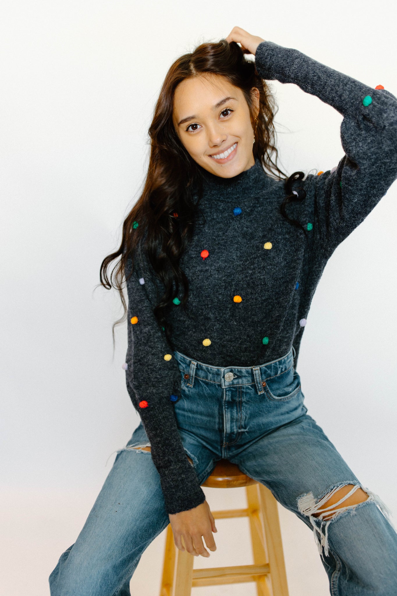 Blair Pom Pom Mock Neck Sweater
