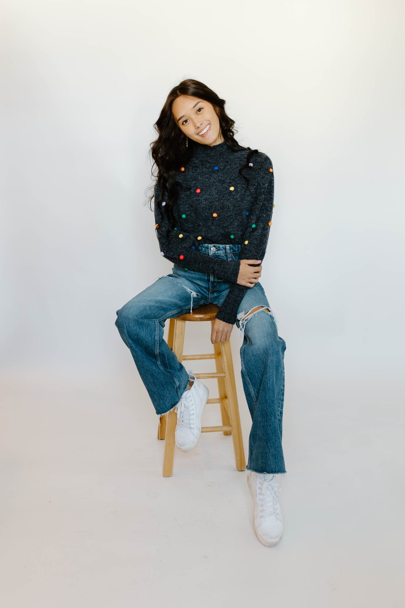 Blair Pom Pom Mock Neck Sweater
