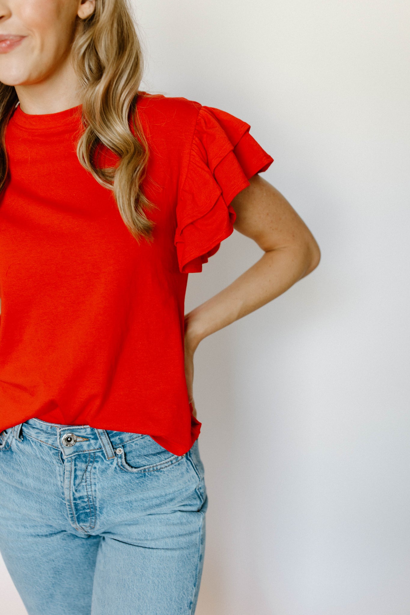 Sloane Cotton Knit Ruffle Sleeve Top