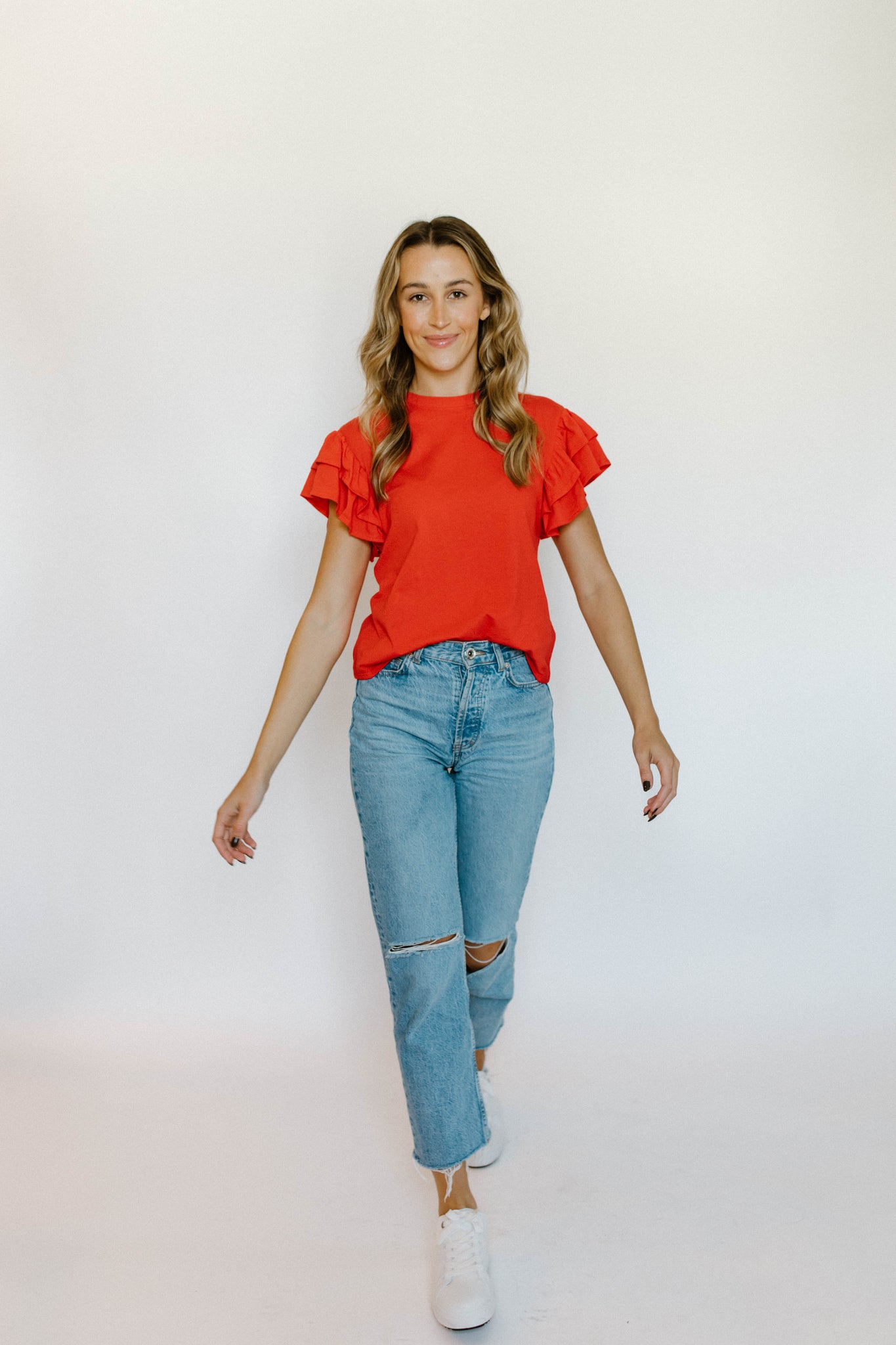 Sloane Cotton Knit Ruffle Sleeve Top