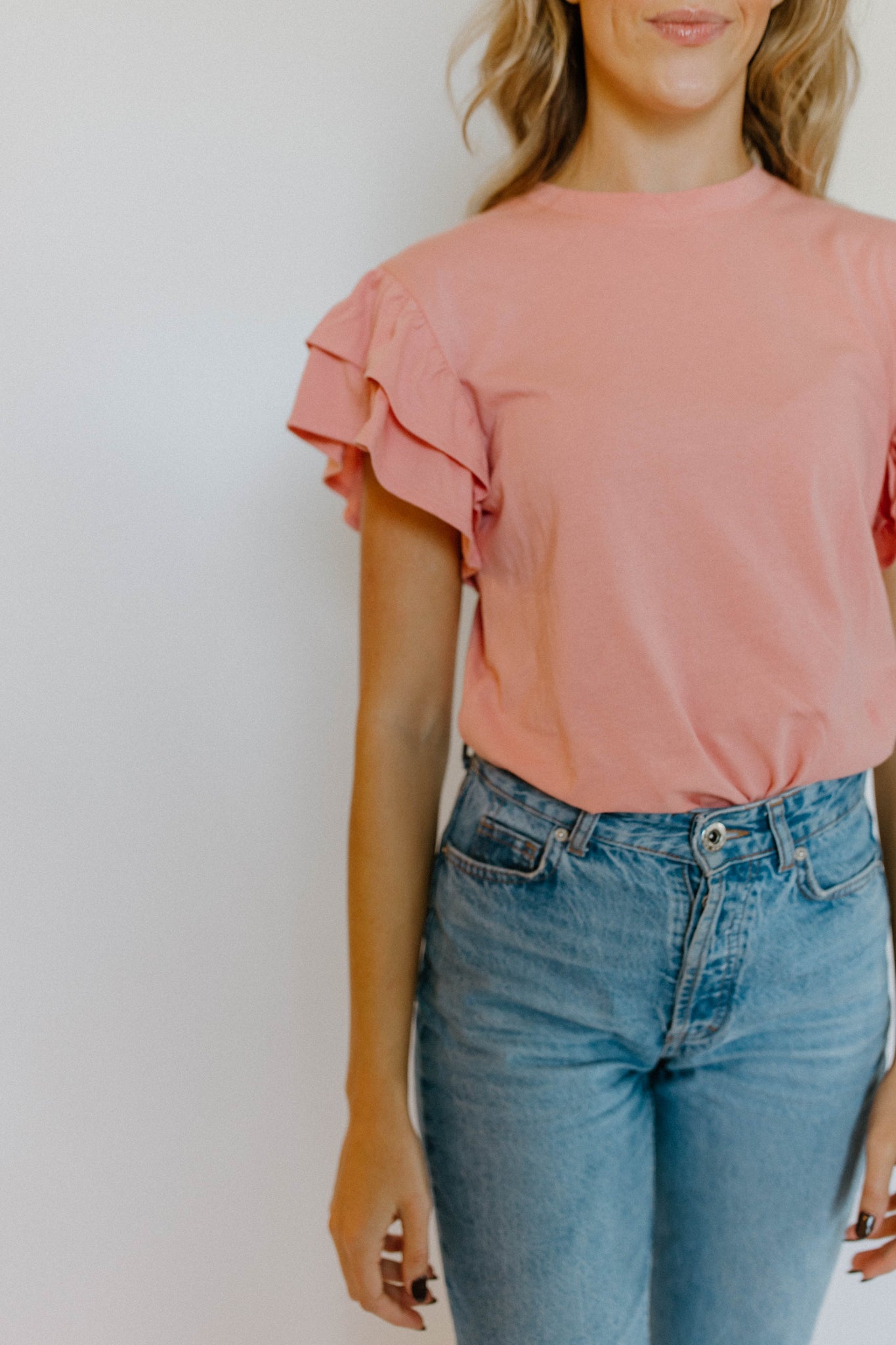 Sloane Cotton Knit Ruffle Sleeve Top