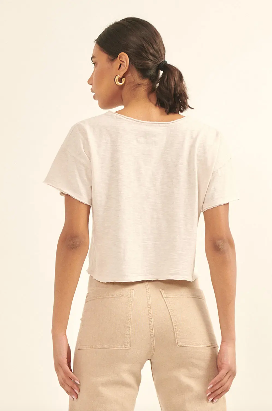 Distressed Slub Knit Cropped Tee