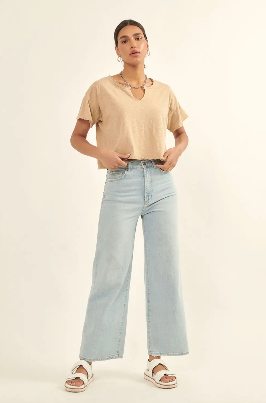 Distressed Slub Knit Cropped Tee