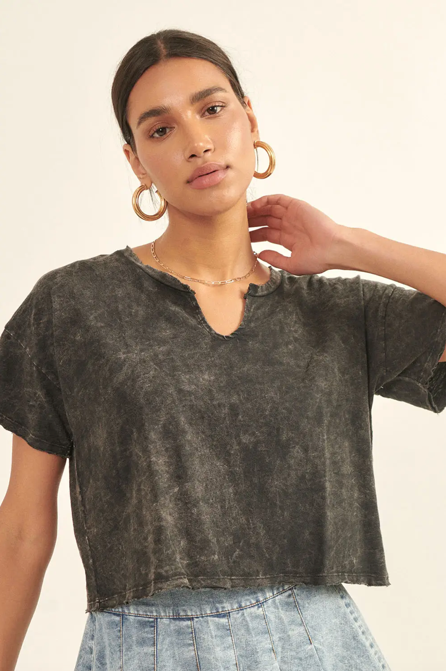 Mineral Wash Distressed Cropped Tee