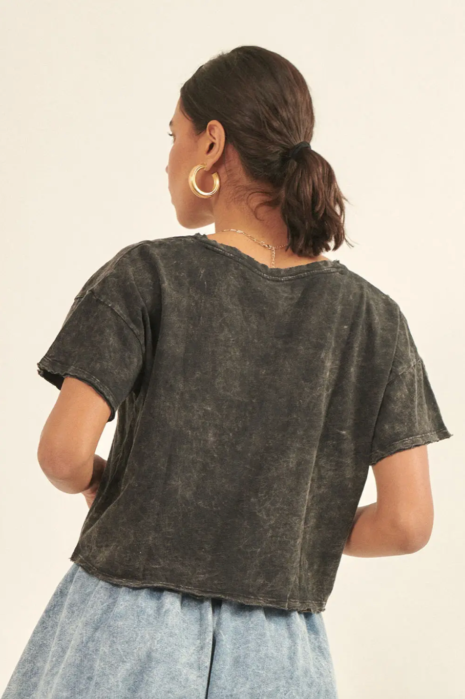 Mineral Wash Distressed Cropped Tee