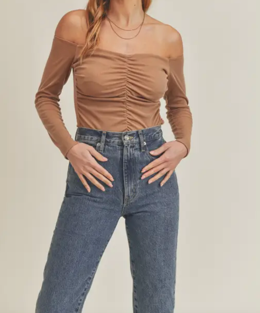 Off Shoulder Ruched Bodysuit