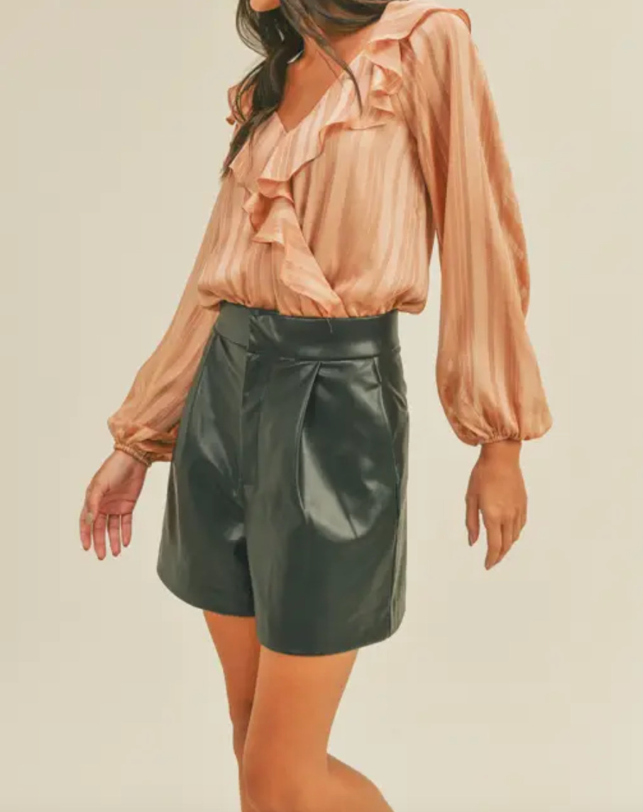 Ruffle Metallic Stripe Long Sleeve Bodysuit