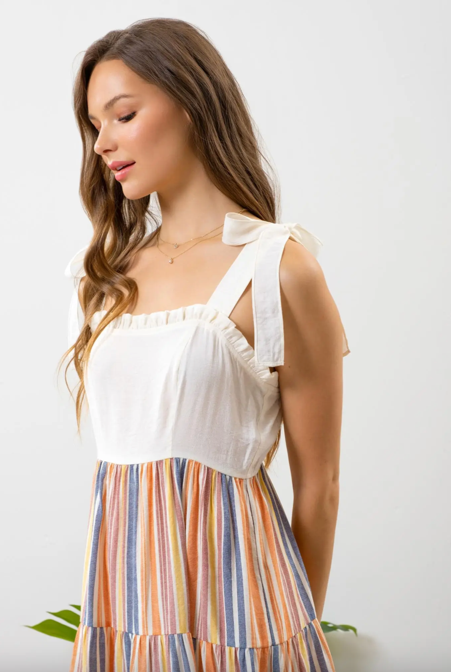 Hannah Ruffle Neck Stripe Midi Dress