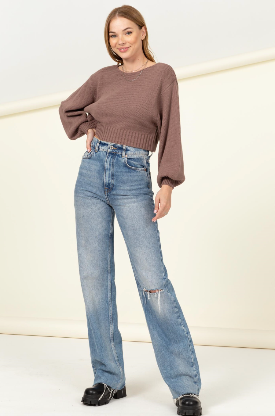 Shelby Puff Sleeve Cropped Sweater