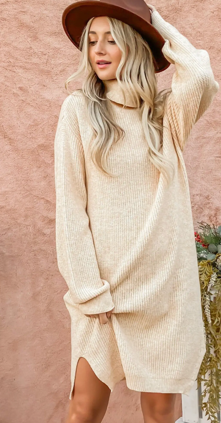 Turtleneck Pullover Sweater Dress