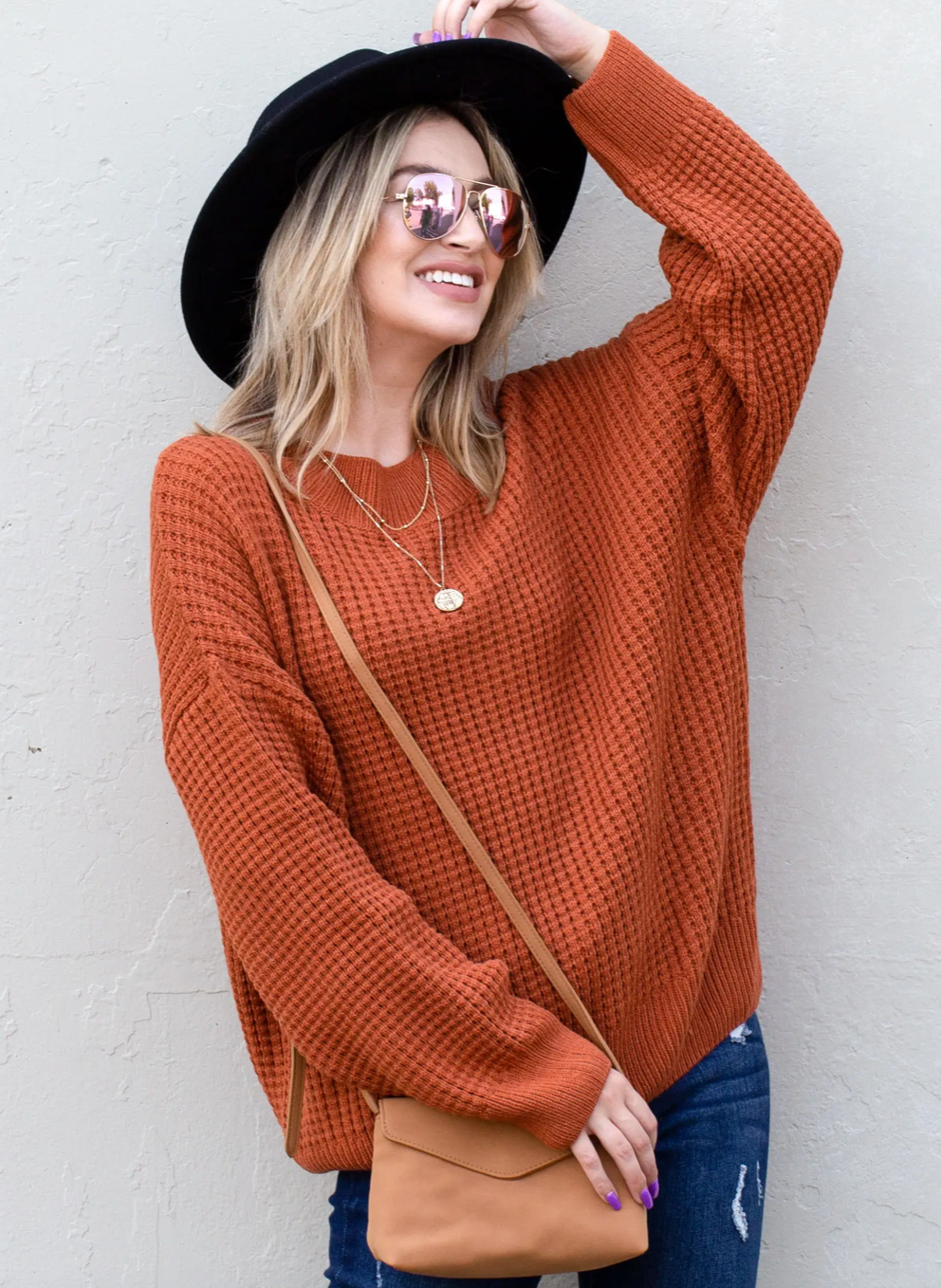 Colie Waffle Knit Pullover Sweater